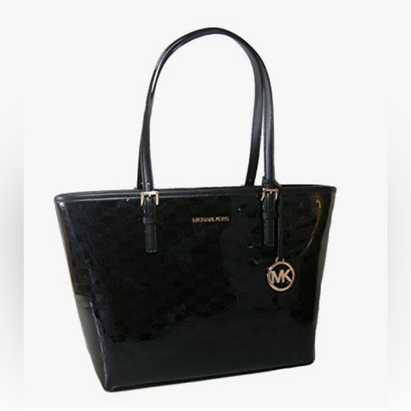 Michael Kors Jet Set Large Black Patent Leather Tote Bag EUC - Picture 1 of 11